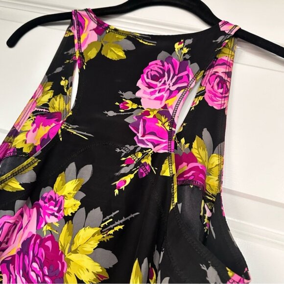 Vintage Betsey Johnson Women’s Black & Pink Floral Satin Dress Size 8 - Picture 2 of 9